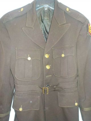 Vintage WWII 1945 US Army Brown Wool Officers Uniform Jacket 1 Patch 2