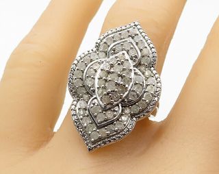 925 Sterling Silver - 1 Carat Diamonds Floral Royal Ring Sz 8 - R6683