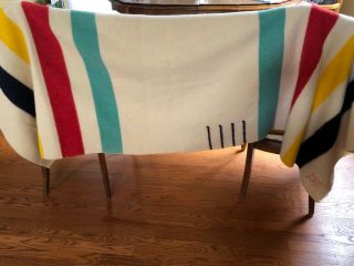 Antique Hudson Bay Co.  4 Pt 100 Wool Striped Blanket,  Made In England
