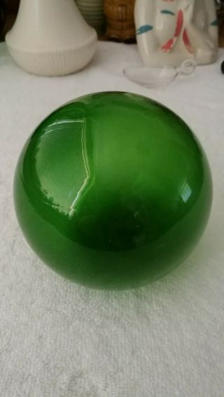 Vtg 5 " Hand Blown Green Glass Fishing Float Nautical Orb Glass Ball W Pontil