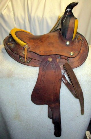 Rare Antique Exposed Rawhide Tall Horn Youth Saddle Charle Finley Chickashaw Ok