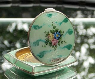 Delightful Art Deco Bliss Brothers Co Green Guilloche Enamel Ladies Compact