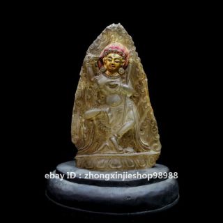 Tibet Buddhism Crude Crystal Carve Vajrayogini Vajravarahi Buddha Statue 20cm