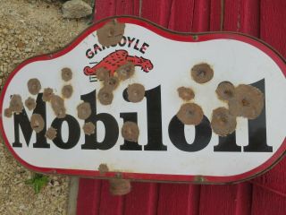 Vintage Mobil Oil Gargoyle Porceline Sign in Frame no Stand 20 x 36 