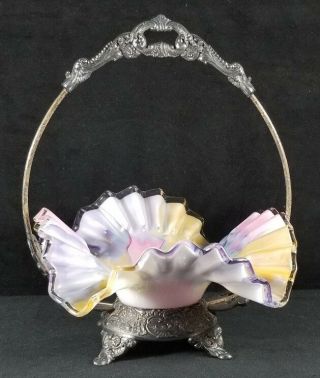 Antique Wedding Or Brides Basket Rainbow Glass & Homan 02089 Quad Plate 10.  2x8.  7 7