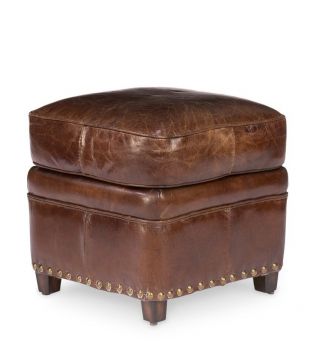 18x18 Wide Small Ottoman Stool Vintage Brown Cigar Leather Cool Practical