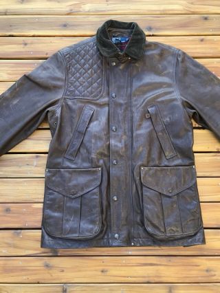 Polo Ralph Lauren Leather Jacket Brown Hunting Military M65 Biker Vintage