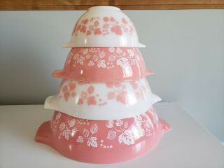 Vintage Pink Gooseberry Pyrex Mixing Bowls 441 442 443 444