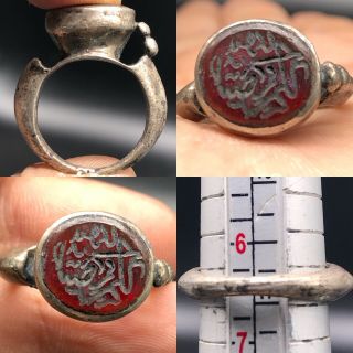 Agate Stone Lucky Islamic Writing Silver Old Ring