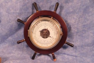 Vintage Schatz Ships Wheel Brass Compensated Precision Barometer W Thermometer