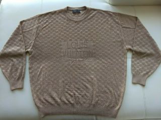 Louis Vuitton Vintage Khaki Beige Damier Monogram Sweater Men 