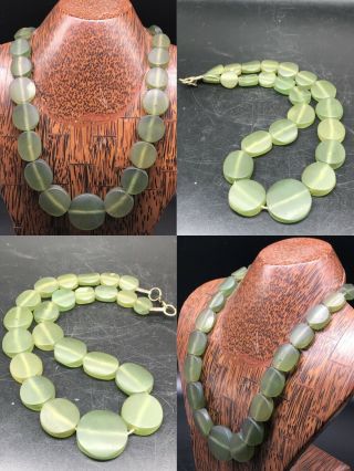 Antique Rare Lovely Stone Wonderful Old Green Jade Beads Necklace