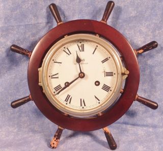 Vintage Schatz Royal Mariner Ships Wheel Brass Clock