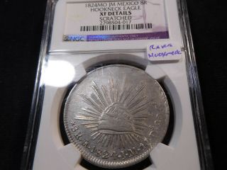 X64 Mexico 1824 - Mo,  Jm 8 Reales Hookneck Eagle Ngc Xf Details Rare Hookneck