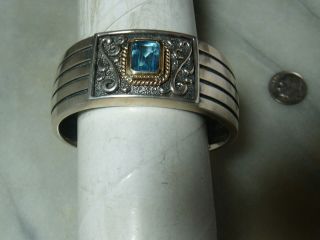 Vintage Sterling Silver,  Solid 14k Gold Blue Topaz Bracelet for Woman or Man 2