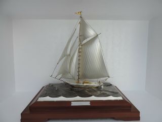 Large Solid Sterling Silver Yacht Ship Sailboat By Seki Japan 193 Grams 6.  81 Oz