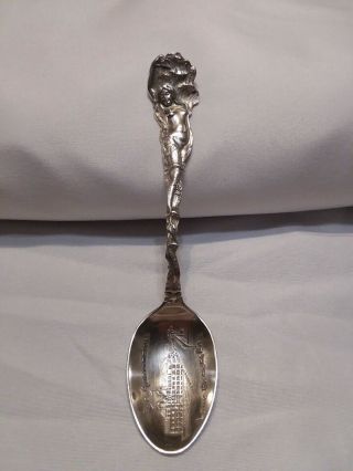 Sterling Silver Souvenir Spoon Art Nouveau Nude Mermaid " Long Beach,  Ca  Rare "