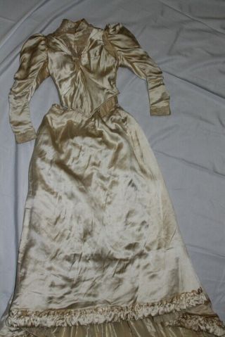 Vtg Antique Victorian Silk Wedding Dress 1800 