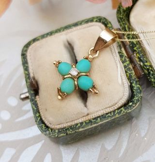 Vintage 14ct Yellow Gold Dainty Turquoise Star Pendant Necklace Chain