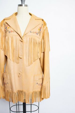 Vintage 1950s Western Jacket Leather Fringe Beaded Ladies 50s Chris Line Medium 4