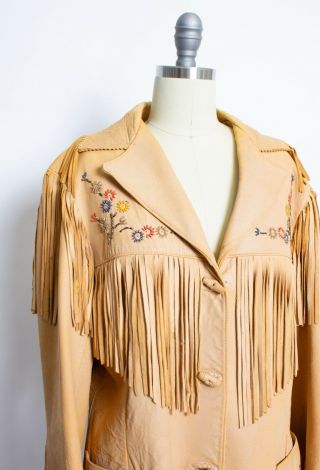 Vintage 1950s Western Jacket Leather Fringe Beaded Ladies 50s Chris Line Medium 5