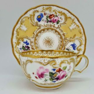 Antique 19th Century Minton Floral & Raised Gold Cabinet Tea Cup & Saucer C1820