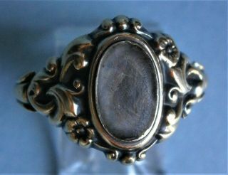 Victorian Mourning Jewelry 10k Gold Ring With Encased Braided Hair