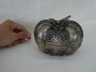 Vintage Cambodian Silver Plated Pumpkin Casket Box