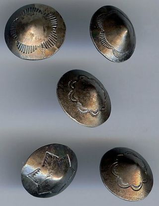 Set Of Five Vintage Navajo Indian Silver Stampwork Buttons