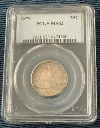 1879 25c Liberty Seated Quarter Pcgs Ms62 Ms - 62 Key Rare Date Coin Low Mintage
