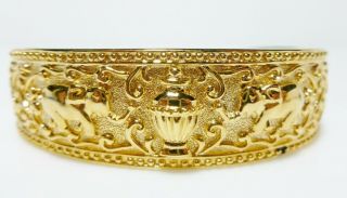 Sterling Silver Gold Elephant Ornate Designer R China Cuff Bracelet 7 " Heavy