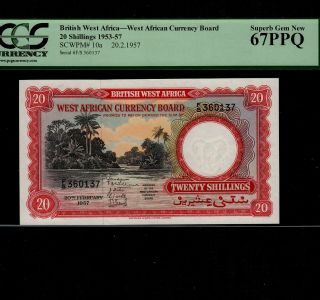 British West Africa 20 Shillings 1957 P - 10a Pcgs Gem Unc 67 Epq Rare