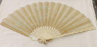 Antique Hand Held Chinese Fan Bone And Lace Construction (fs35)
