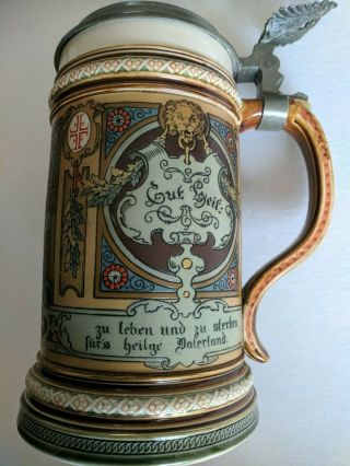 Mettlach Stein 1914: Antique, .  Villeroy & Boch Pottery.  German Beer Stein