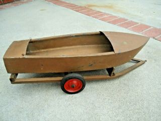 Custom 21” 1940’s 50’s Vintage Press Steel Toy Speed Boat And Trailer Buddy L