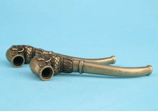 2 Chinese Bronze Hand - Cast Dragon Phoenix Smoking Tools Auspicious Gift