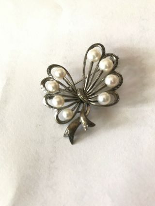 K Mikimoto Tokyo Silver Pearl Vintage Brooch