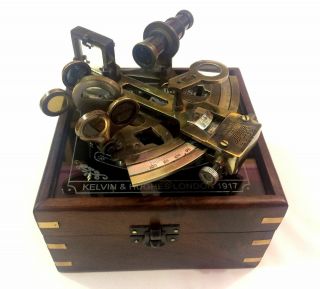 Kelvin Hughes Nautical Antique Brass Sextant With Wooden Box German Patters Gift