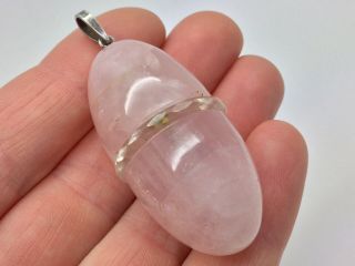 Large Antique Edwardian - Art Deco Rose Quartz & Rock Crystal Egg Pendant Earrings