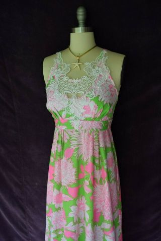 Vtg 60 ' s The Lilly Pulitzer crochet lace maxi festival dress resort tropical 5