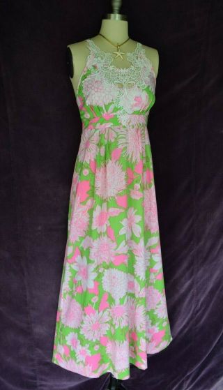 Vtg 60 ' s The Lilly Pulitzer crochet lace maxi festival dress resort tropical 6