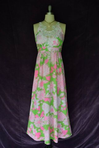 Vtg 60 ' s The Lilly Pulitzer crochet lace maxi festival dress resort tropical 7