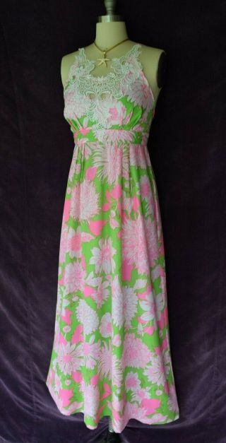 Vtg 60 ' s The Lilly Pulitzer crochet lace maxi festival dress resort tropical 8