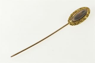 14k Shell Inset Oval Textured Nugget Trim Stick Pin Yellow Gold 51