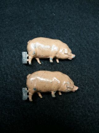 Vintage Metal Cast Farm Animals Pig Figurines Made In England Mold Tags In Place
