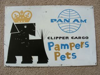 Vintage Pan Am Airlines Pampers Pets Dog Sign Authentic 60 