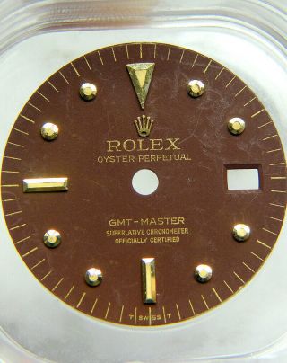 Vintage Rolex Gmt - Master 1675 Matte Brown & 18k Gold Nipple Watch Dial