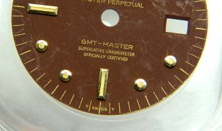 Vintage Rolex GMT - MASTER 1675 Matte Brown & 18k Gold Nipple Watch Dial 3