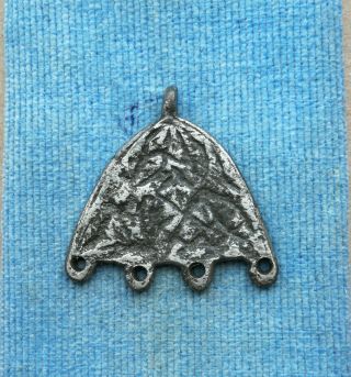 Ancient Viking Silvered Bronze Pendant Amulet With Runes Great Save