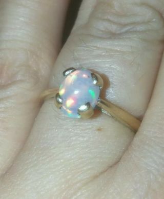 Natural Solid Neon Rainbow Fire Opal Ring 9ct Gold Size N Vtg Aaa